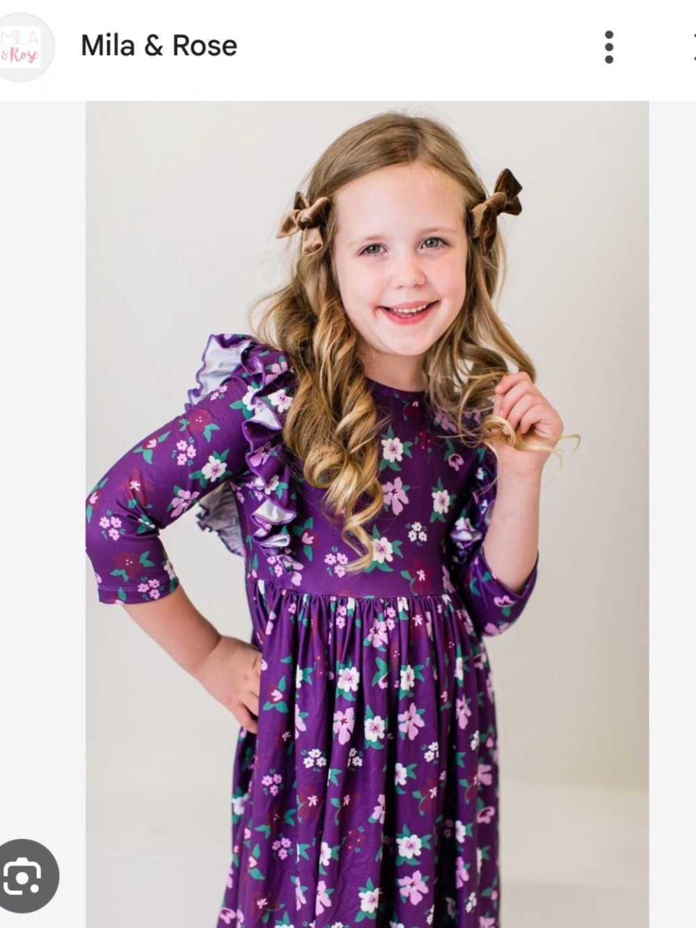 Mila & Rose Purple Floral Ruffle-Sleeve Dress for Kids